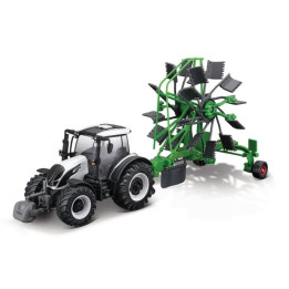 Bburago - FARMLAND, Valtra N174 s rotačními hráběmi, 10 cm