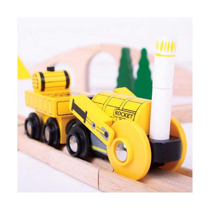 Bigjigs Rail Replika historické lokomotivy Rocket + 2 koleje