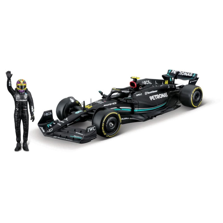 Bburago - RACE Formule F1 s figurkou jezdce, Mercedes-AMG W14 E Performance (2023)  44 Hamilton,1:24