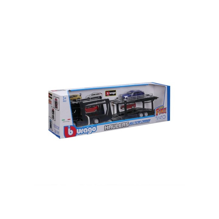 Bburago - STREET FIRE, Kamion s návěsem Multicar Carrier Scania 770S + Lamborghini Urus, 1:43