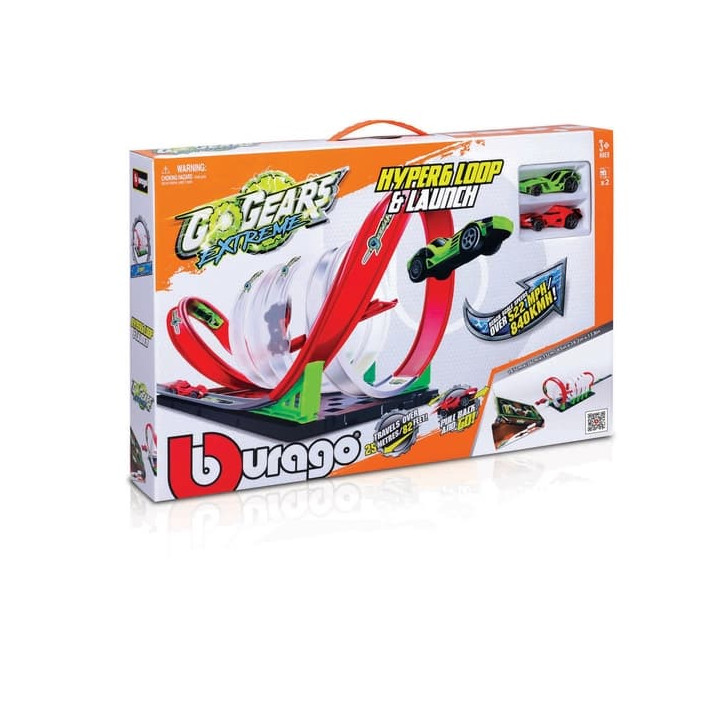 Bburago - GoGEARS EXTREME, Loop set - Hyper6 Loop and Launch dráha se dvěma autíčky