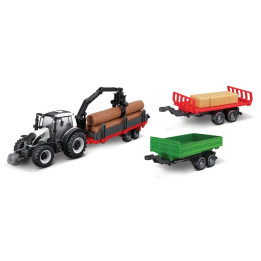 Bburago - FARMLAND, Set Valtra N174 se třemi přívěsy, 10 cm