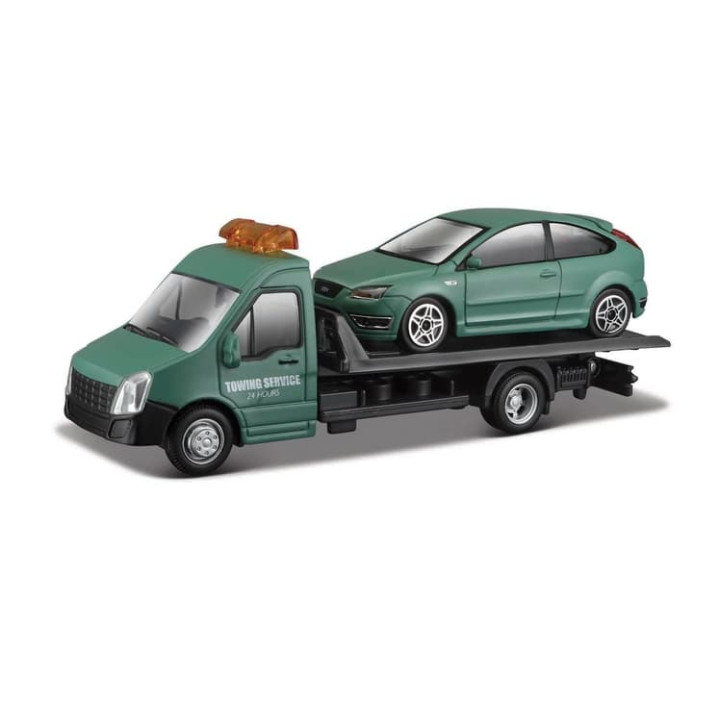 Bburago - STREET FIRE, Přepravní vozidlo Flatbed Transport + Ford Focus ST, 1:43