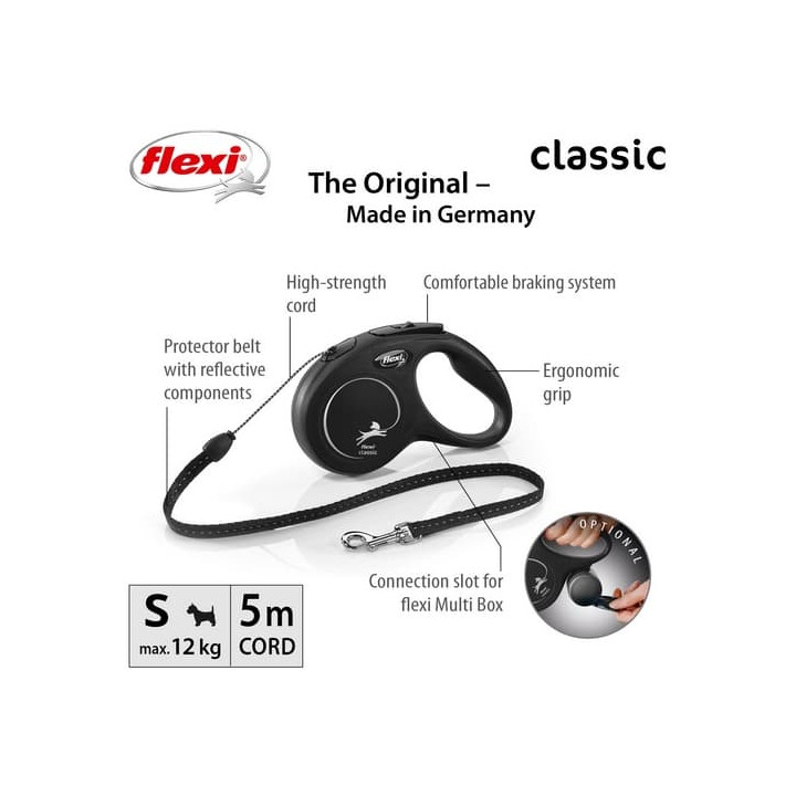 Flexi Vodítko Classic S lanko 5m černé