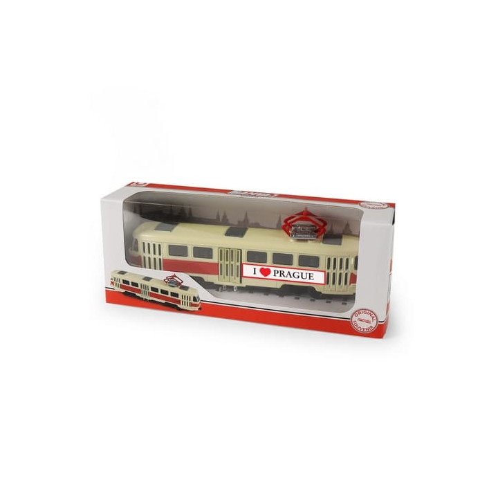 Kovová česká retro tramvaj červená 16 cm PRAGUE otevírací dveře