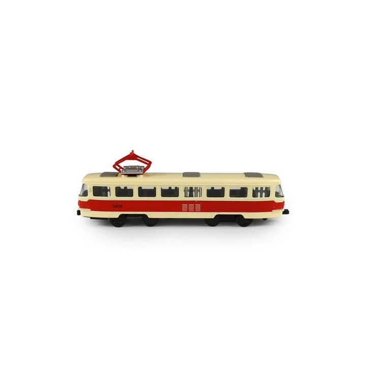 Kovová česká retro tramvaj červená 16 cm PRAGUE otevírací dveře