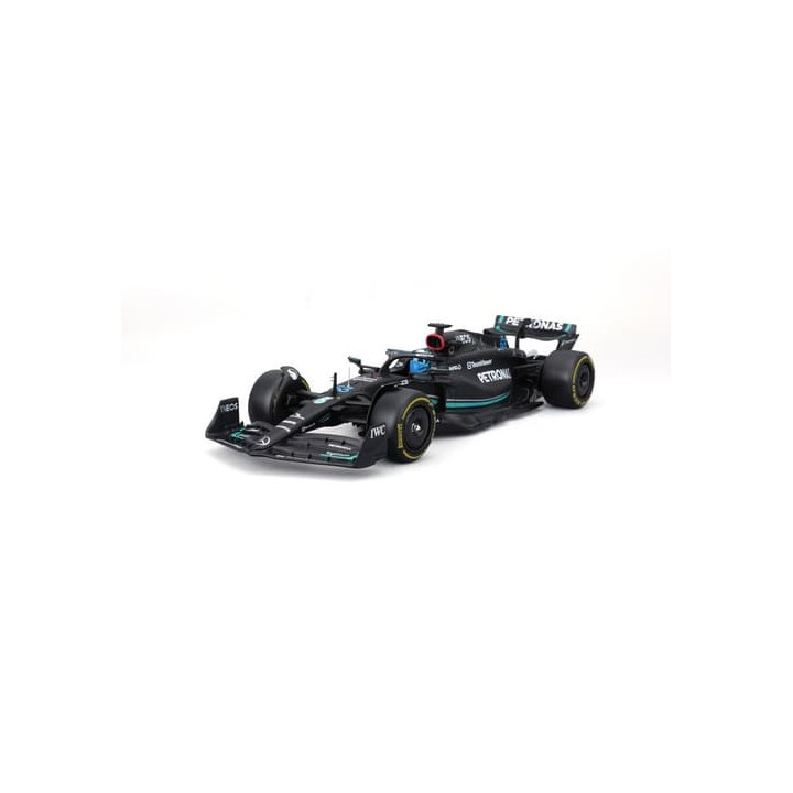 Bburago - RACE F1 v dekorativním boxu, Mercedes-AMG Petronas W14 E (2023),  63 George Russell, 1:24
