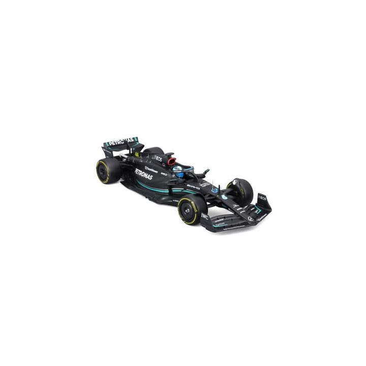 Bburago - RACE F1 v dekorativním boxu, Mercedes-AMG Petronas W14 E (2023),  63 George Russell, 1:24