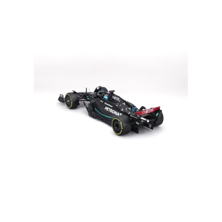Bburago - RACE F1 v dekorativním boxu, Mercedes-AMG Petronas W14 E (2023),  63 George Russell, 1:24