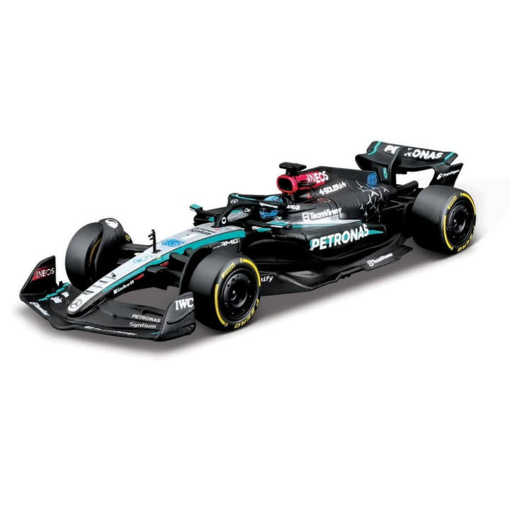 Bburago - RACE Formule F1 v dekorativním boxu, Mercedes-AMG Petronas W15 (2024),  63 G.Russell, 1:43