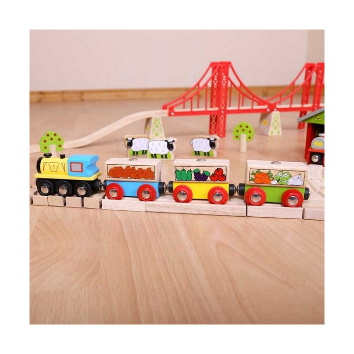 Bigjigs Rail Nákladní vlak se zeleninou + 3 koleje