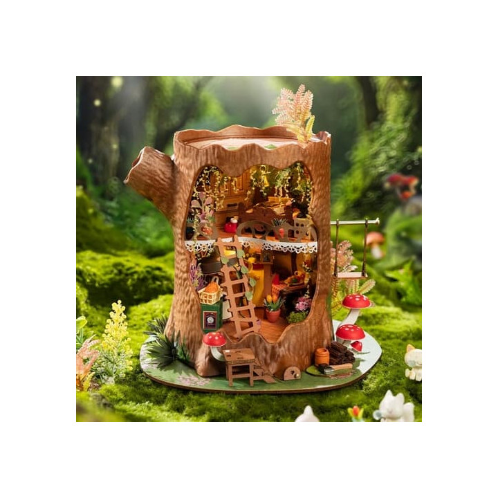 RoboTime 3D dřevěná skládačka Miniatura domečku Lesní chaloupka z pařezu
