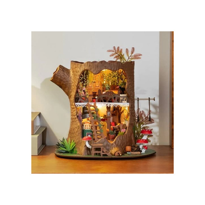 RoboTime 3D dřevěná skládačka Miniatura domečku Lesní chaloupka z pařezu
