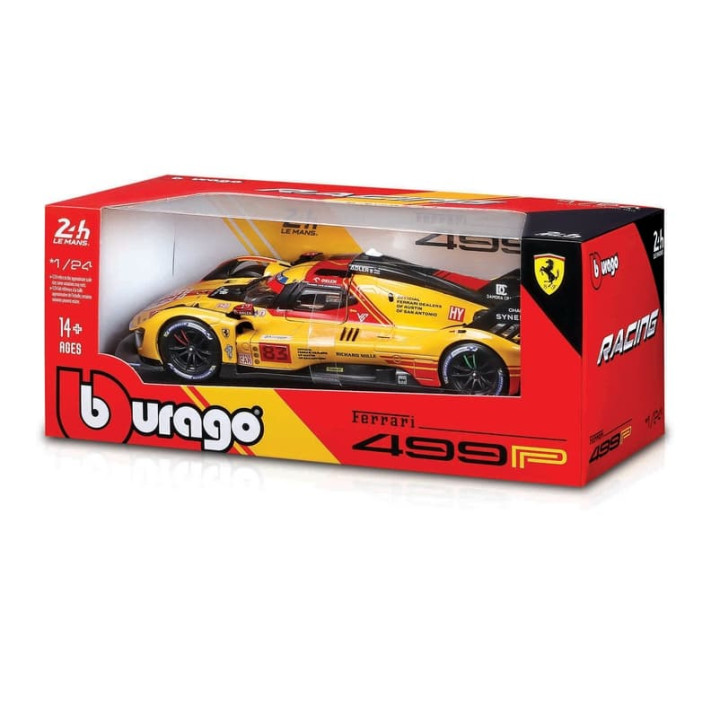 Bburago - RACING, Ferrari 499P - 24h Le Mans Livery 2024, žlutá, 1:24