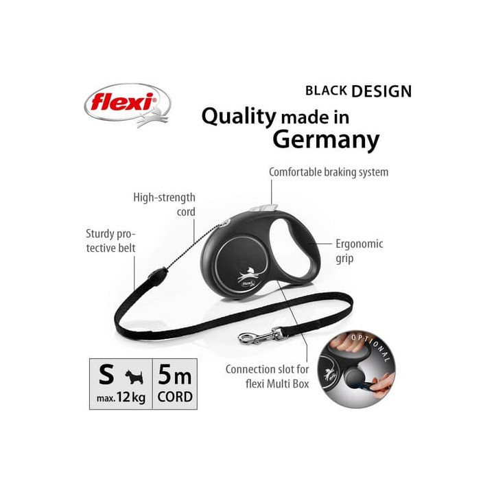 Flexi Vodítko Black Design S lanko 5m černo-stříbrné