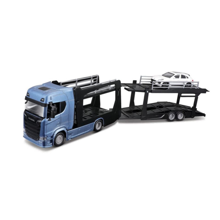 Bburago - STREET FIRE, Kamion s návěsem Multicar Carrier Scania 770S + Porsche Macan, 1:43