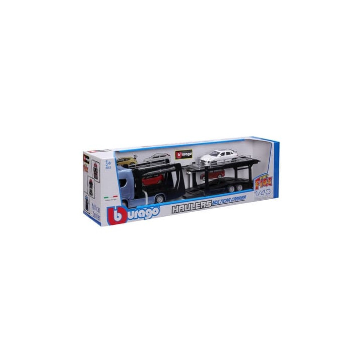Bburago - STREET FIRE, Kamion s návěsem Multicar Carrier Scania 770S + Porsche Macan, 1:43