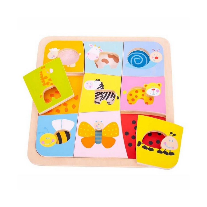 Bigjigs Toys Dřevěné vkládací puzzle 9 zvířátek
