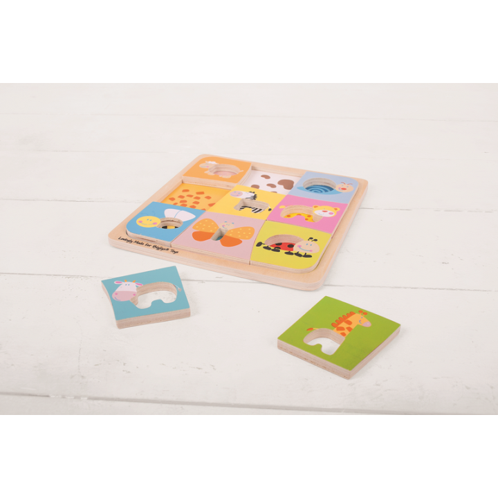 Bigjigs Toys Dřevěné vkládací puzzle 9 zvířátek