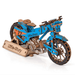 Little Story 3D dřevěná skládačka Speedway Bike modrý