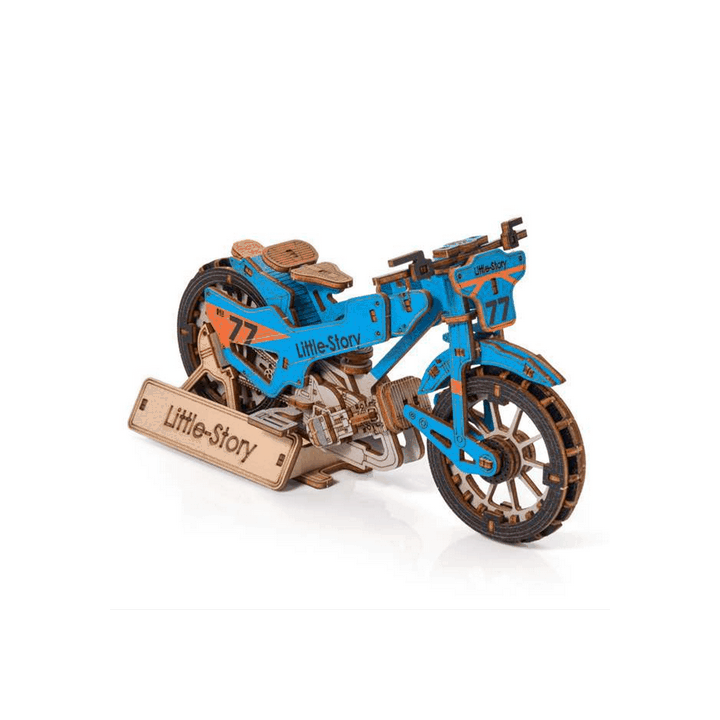 Little Story 3D dřevěná skládačka Speedway Bike modrý