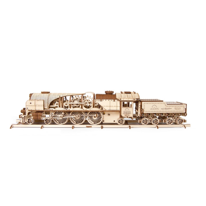 Ugears 3D dřevěné mechanické puzzle V-Express parní lokomotiva 4-6-2 s tendrem