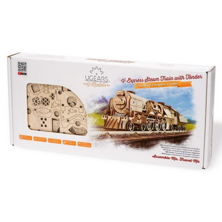 Ugears 3D dřevěné mechanické puzzle V-Express parní lokomotiva 4-6-2 s tendrem