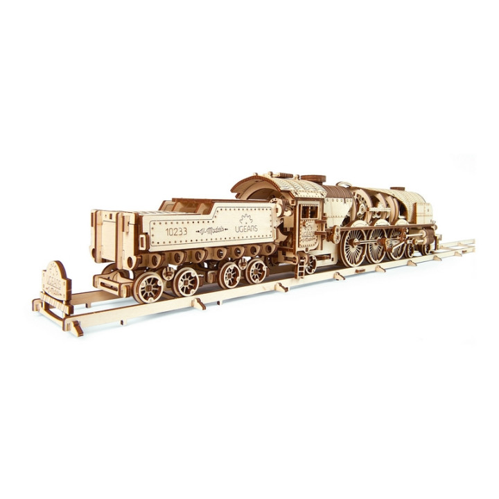 Ugears 3D dřevěné mechanické puzzle V-Express parní lokomotiva 4-6-2 s tendrem