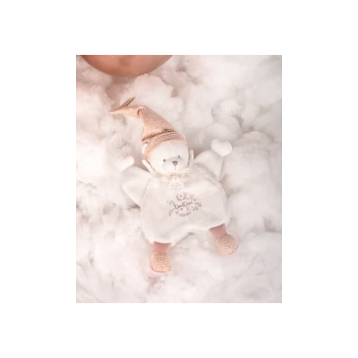 Doudou Dárková sada Plyšový muchláček medvídek s čepičkou růžový 25 cm