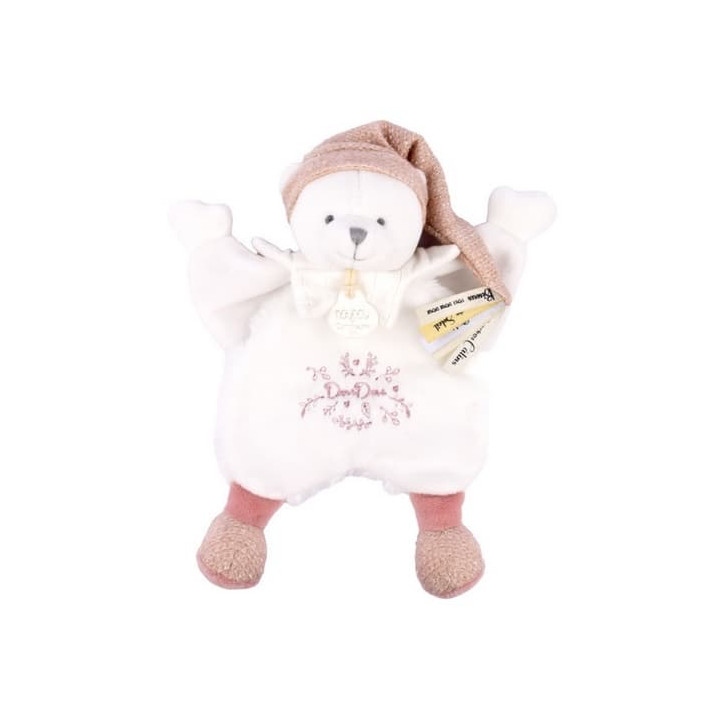 Doudou Dárková sada Plyšový muchláček medvídek s čepičkou růžový 25 cm