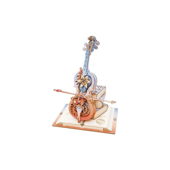 RoboTime 3D dřevěná skládačka hrací skříňky Kouzelné violoncello barevné (mechanický pohon)