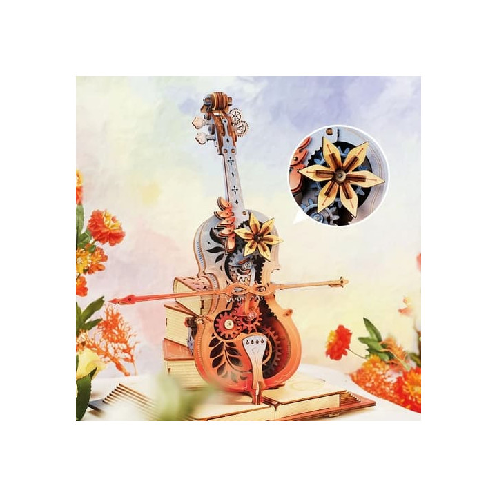 RoboTime 3D dřevěná skládačka hrací skříňky Kouzelné violoncello barevné (mechanický pohon)