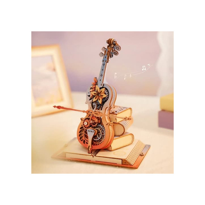RoboTime 3D dřevěná skládačka hrací skříňky Kouzelné violoncello barevné (mechanický pohon)