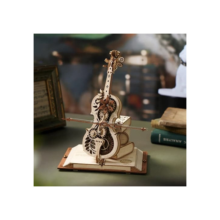 RoboTime 3D dřevěná skládačka hrací skříňky Kouzelné violoncello barevné (mechanický pohon)