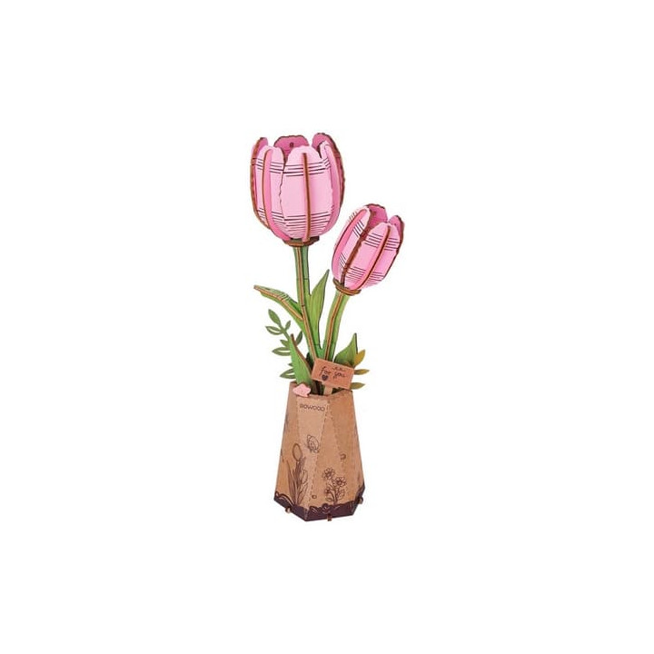 RoboTime 3D dřevěná skládačka Růžový tulipán