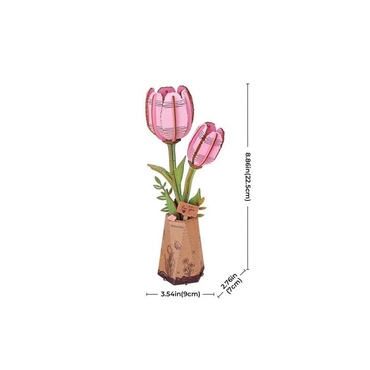 RoboTime 3D dřevěná skládačka Růžový tulipán
