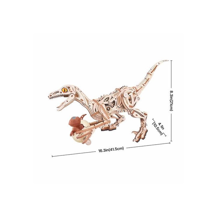 RoboTime 3D dřevěná mechanická skládačka Velociraptor