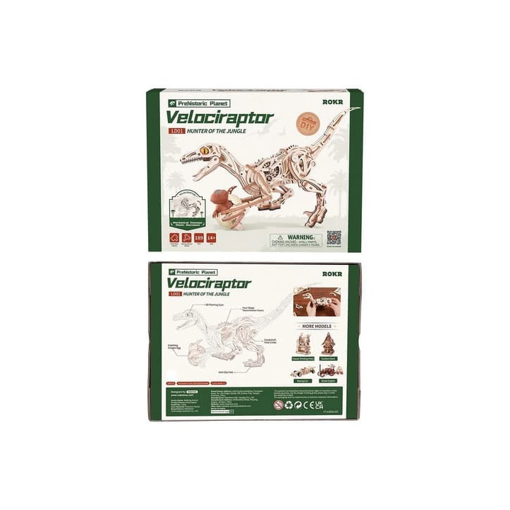 RoboTime 3D dřevěná mechanická skládačka Velociraptor