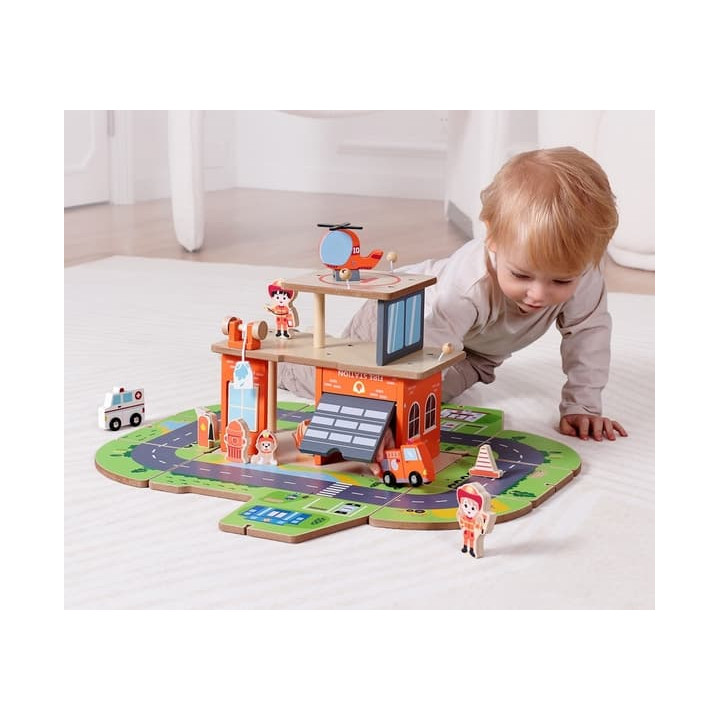 2Kids Toys Dřevěná stanice Hasiči 2 v 1