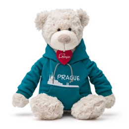 Medvěd Spencer v modré mikině Praha, 36cm