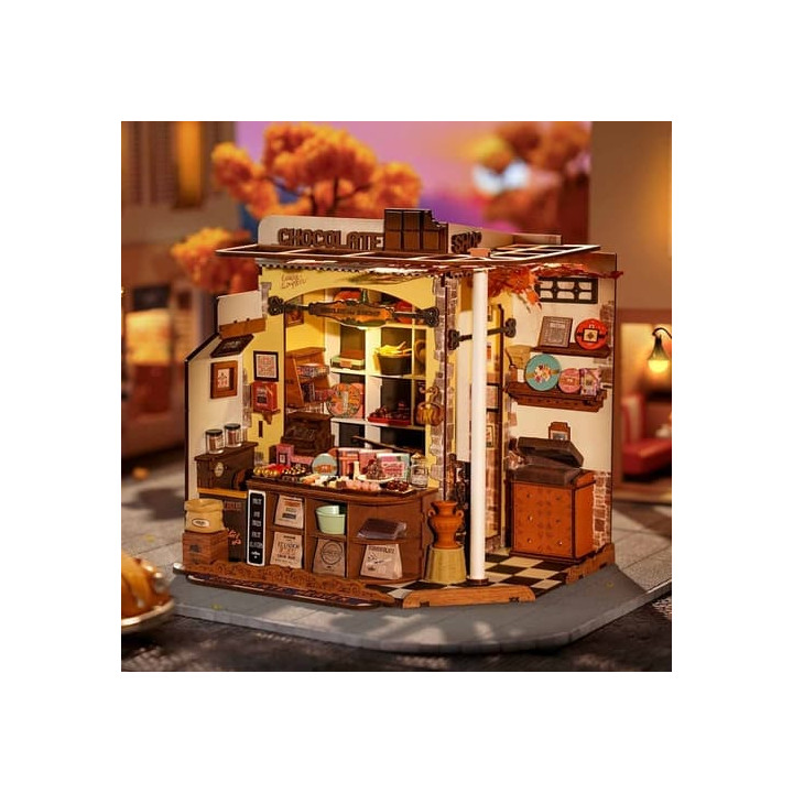 RoboTime 3D dřevěná skládačka Miniatura domečku Henryho čokoládovna