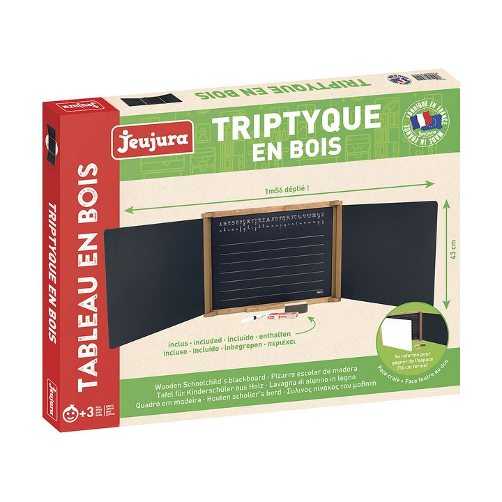 Jeujura Dřevěná trojkřídlá multifunkční tabule 156x43 cm s příslušenstvím