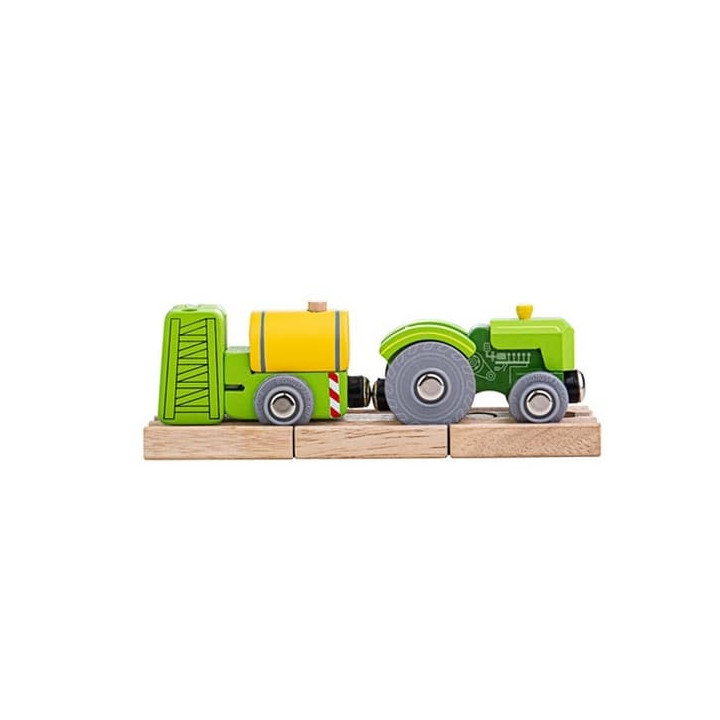 Bigjigs Rail Traktor s vlečkou zelený