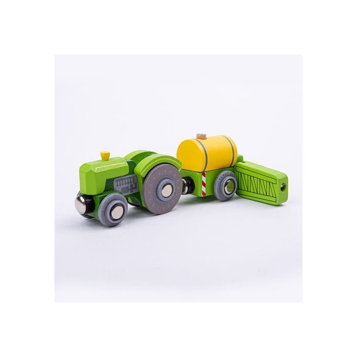 Bigjigs Rail Traktor s vlečkou zelený