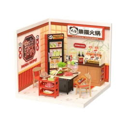 RoboTime 3D dřevěná skládačka Miniatura domečku Asijské bistro Panda Hot Pot