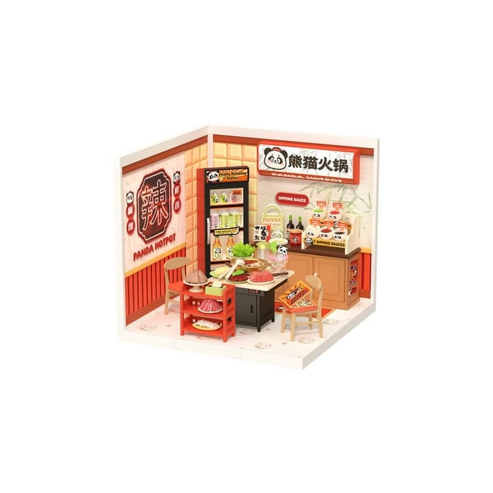 RoboTime 3D dřevěná skládačka Miniatura domečku Asijské bistro Panda Hot Pot