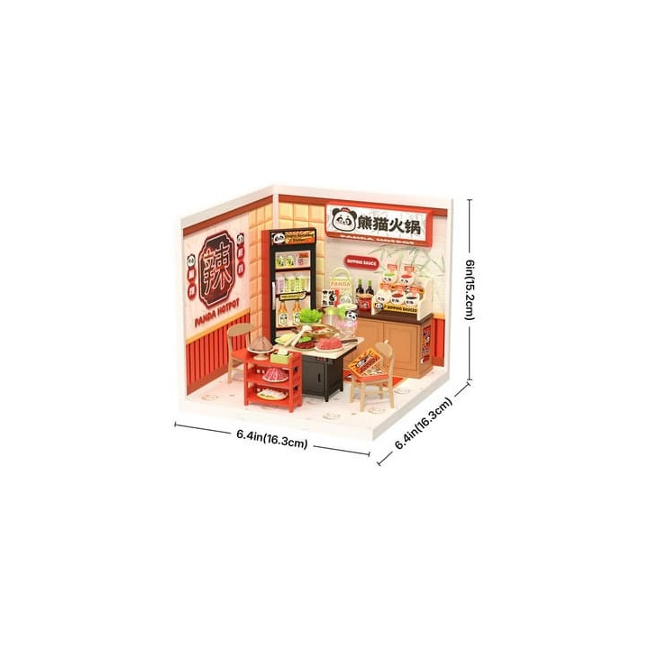 RoboTime 3D dřevěná skládačka Miniatura domečku Asijské bistro Panda Hot Pot