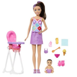 Panenka Barbie Chůva s jídelní stoličkou