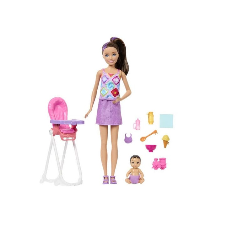 Panenka Barbie Chůva s jídelní stoličkou