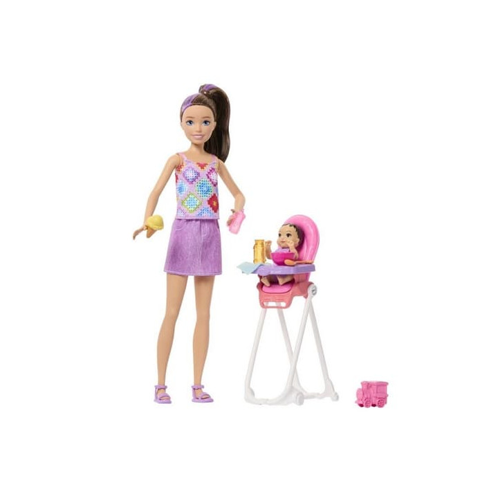 Panenka Barbie Chůva s jídelní stoličkou